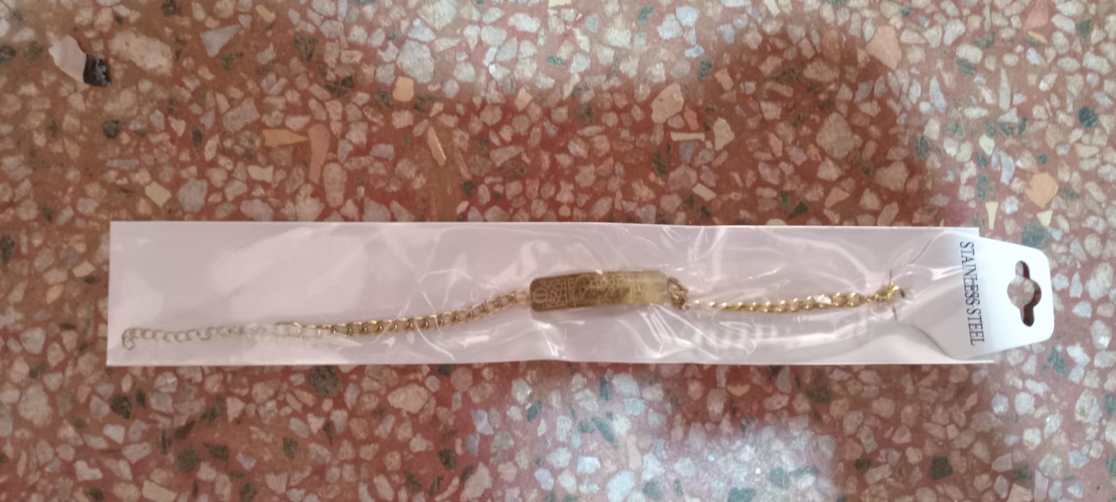 Gold Stainless Steel Necklace – Three Circular Charms (Retail Display Card)